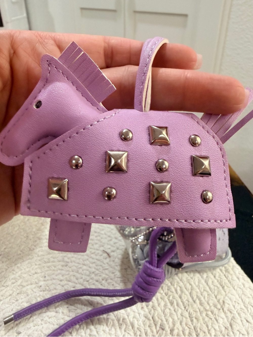 Mini Purple fashion Bag & Studded Pony Charm Set with Silver Puffy Heart Charm - Picture 6 of 8